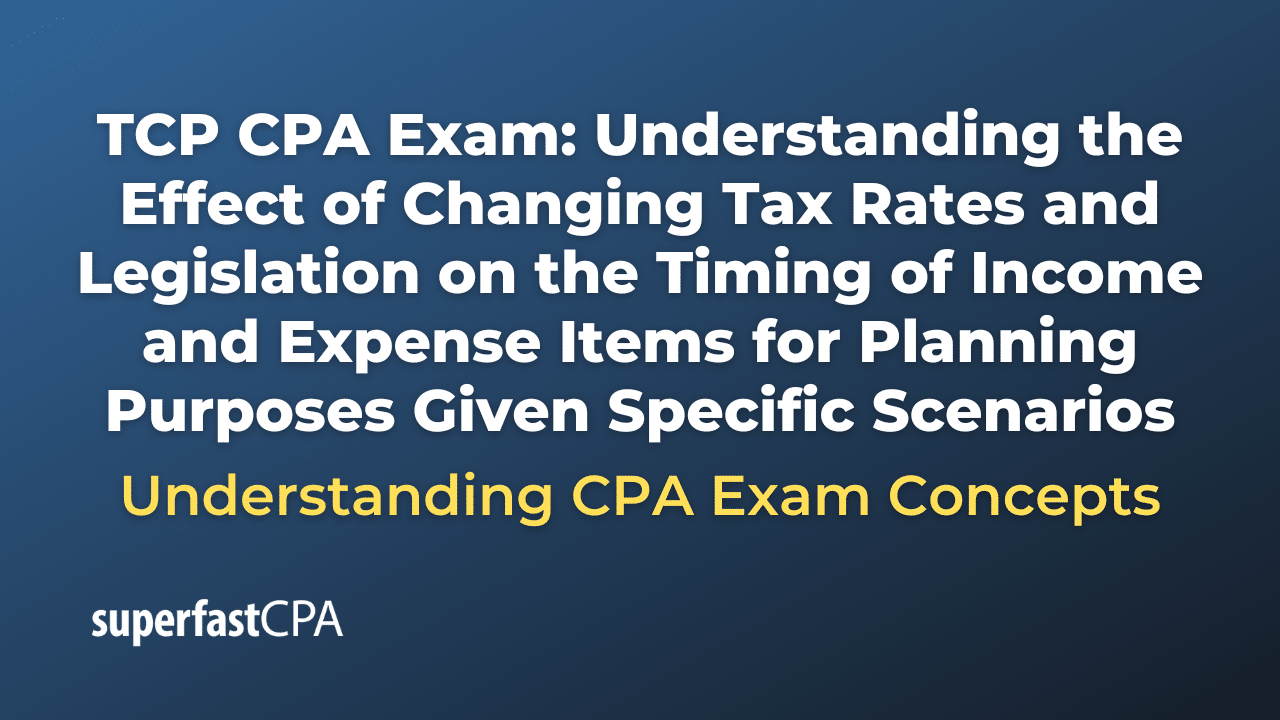 Understanding the Effect of Changing Tax Rates and Legislation on the Timing of Income and Expense Items for Planning Purposes Given Specific Scenarios